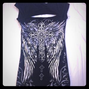 Bejeweled cross print shirt